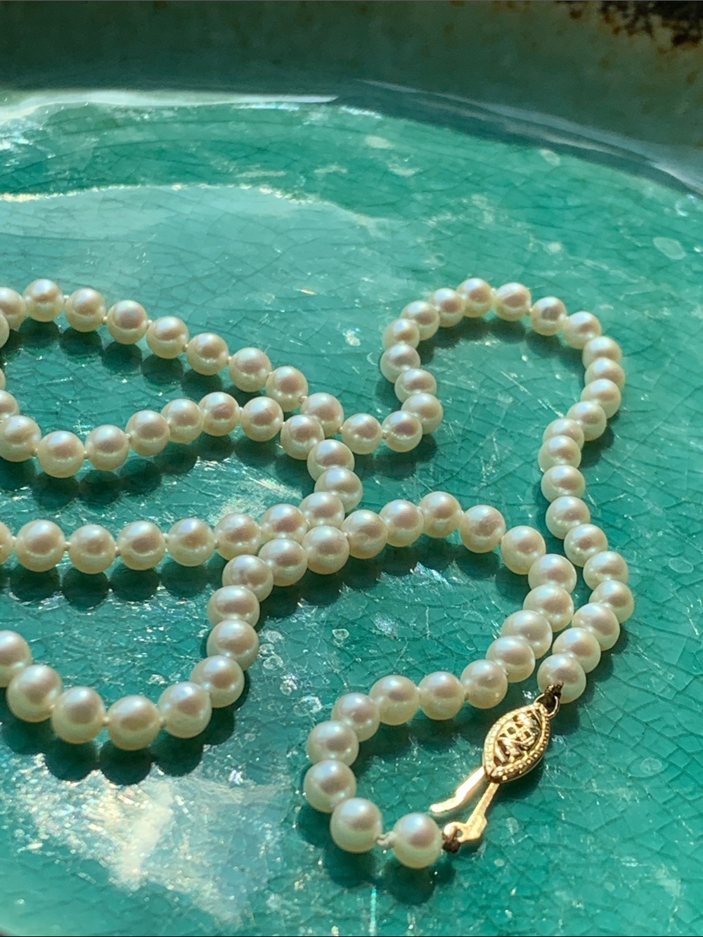 VTG 14k gold,Classic  freshwater Pearl Necklace with 14k PJS solid Gold Clasp